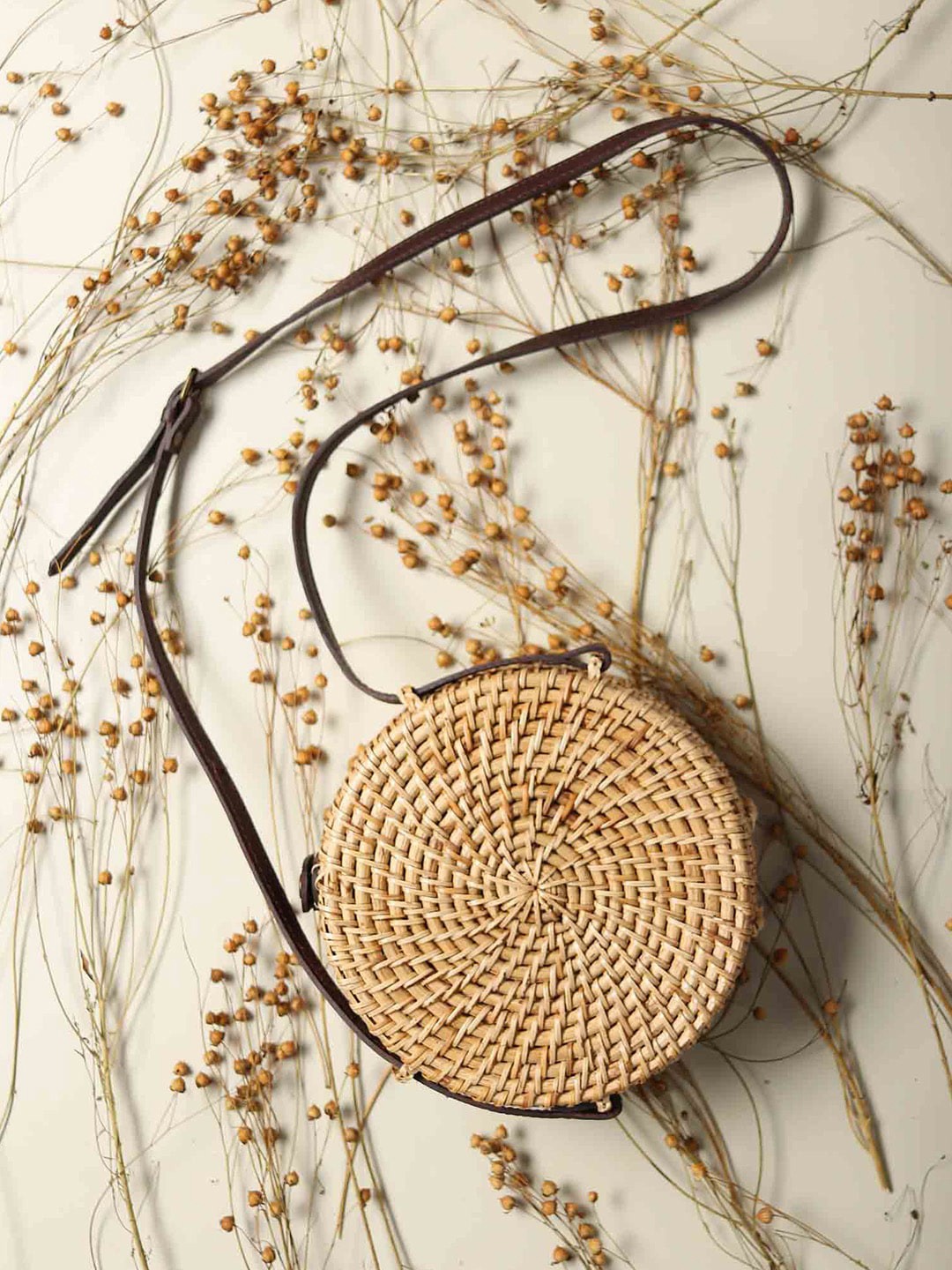 

HABERE INDIA Beige Structured Handmade Woven Design Sling Bag