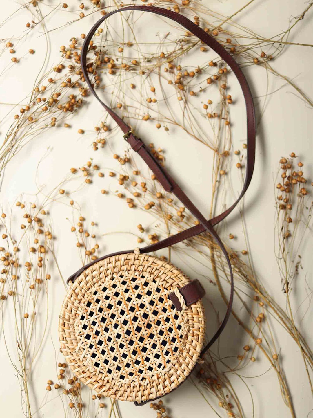 

HABERE INDIA Beige Straw Sling Bag