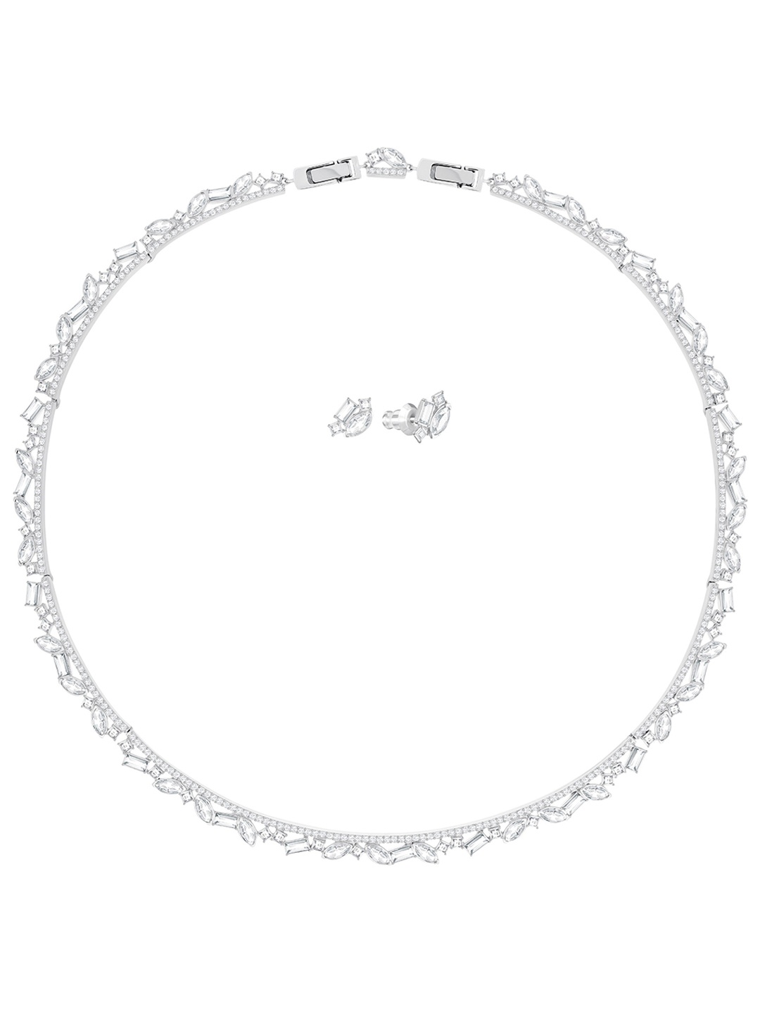 

SWAROVSKI Silver-Toned Crystal Studded Rhodium-Plated Jewellery Set