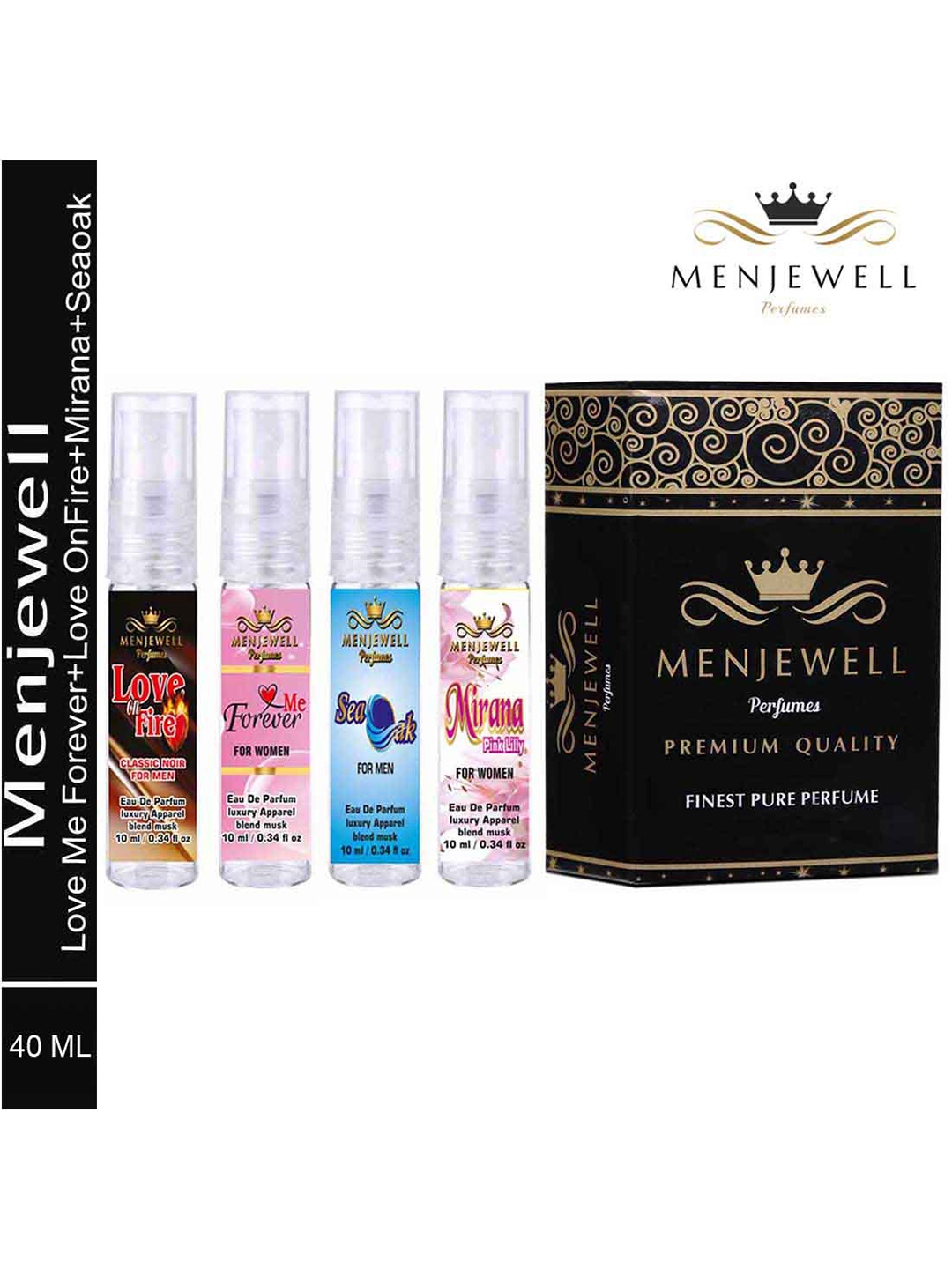 

Menjewell Set of 4 Eau De Parfum 10 ml each, Multi