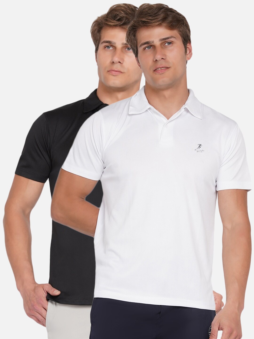 

ARMISTO Men Black & White Set of 2 Polo Collar Dri-FIT Training or Gym T-shirt