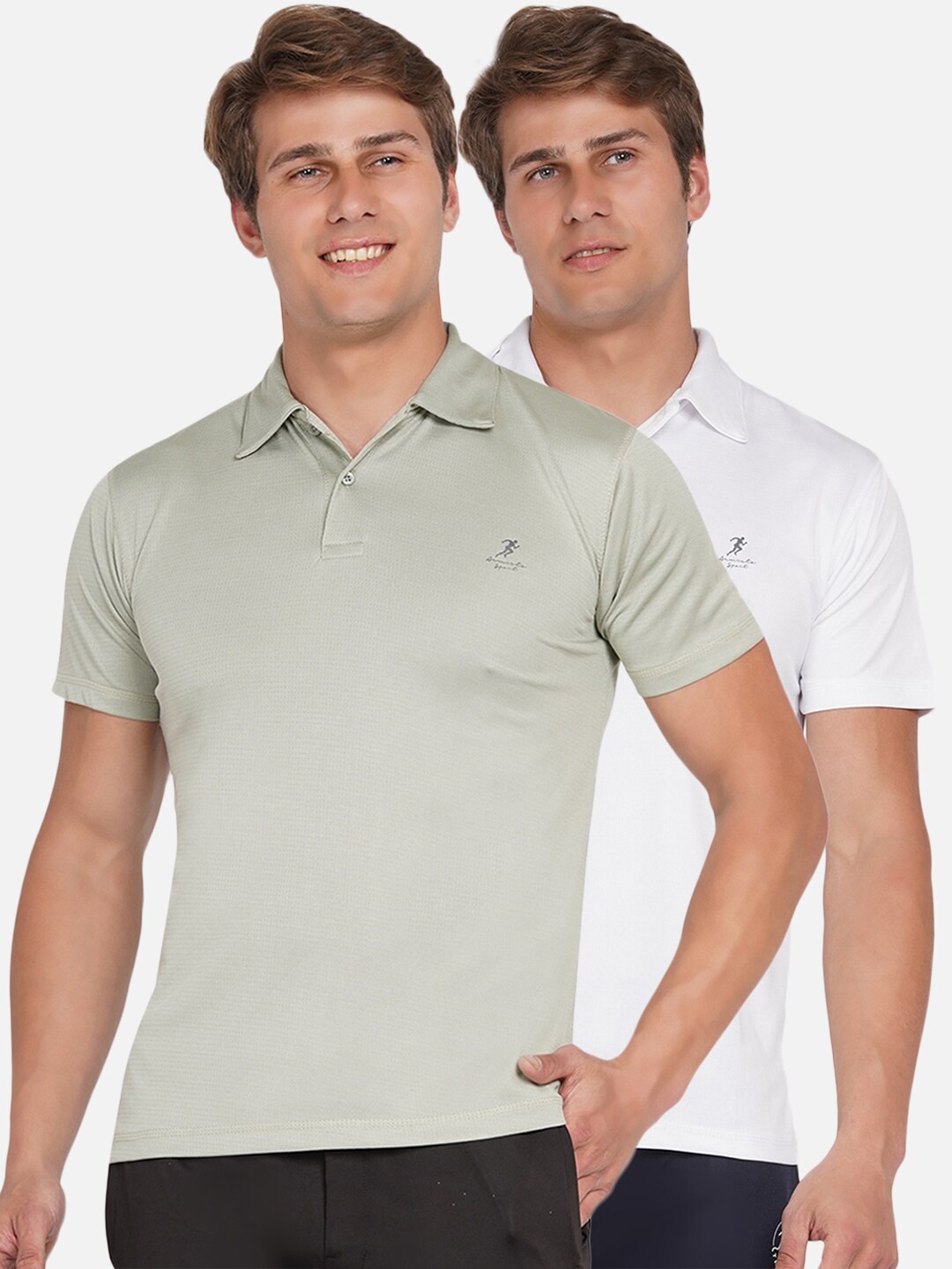 

ARMISTO Men Sea Green Pack Of 2 Polo Collar Dri-FIT Training or Gym T-shirt