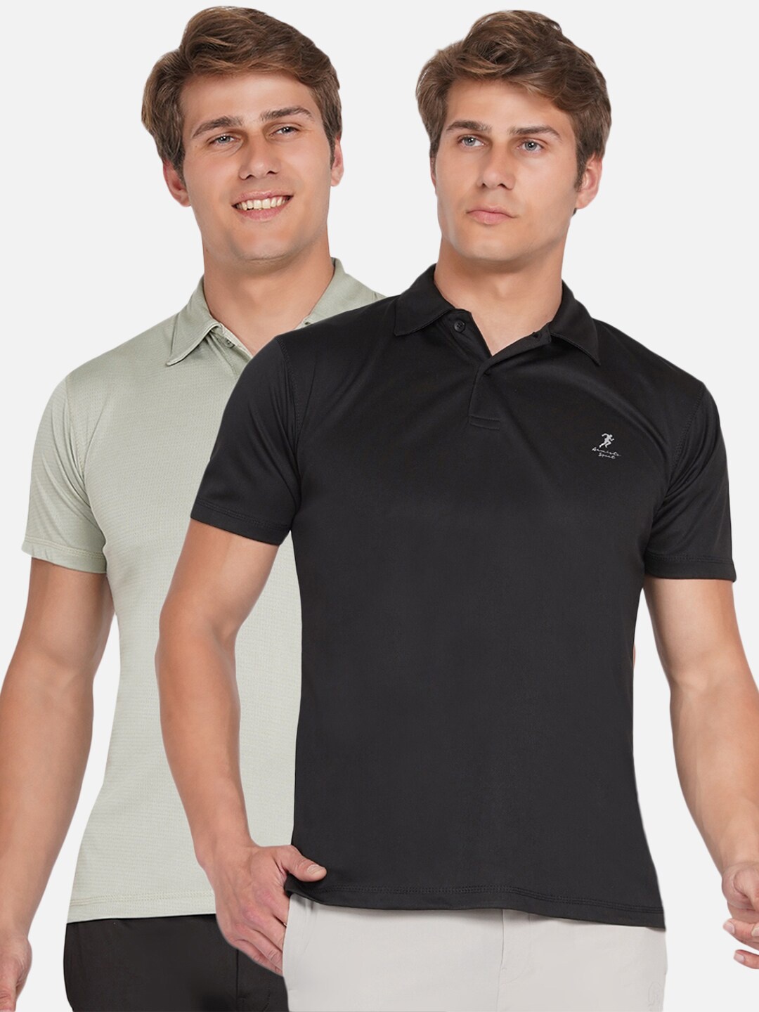 

ARMISTO Men Sea Green & Black Pack Of 2 Polo Collar Dri-FIT Training Or Gym T-shirt