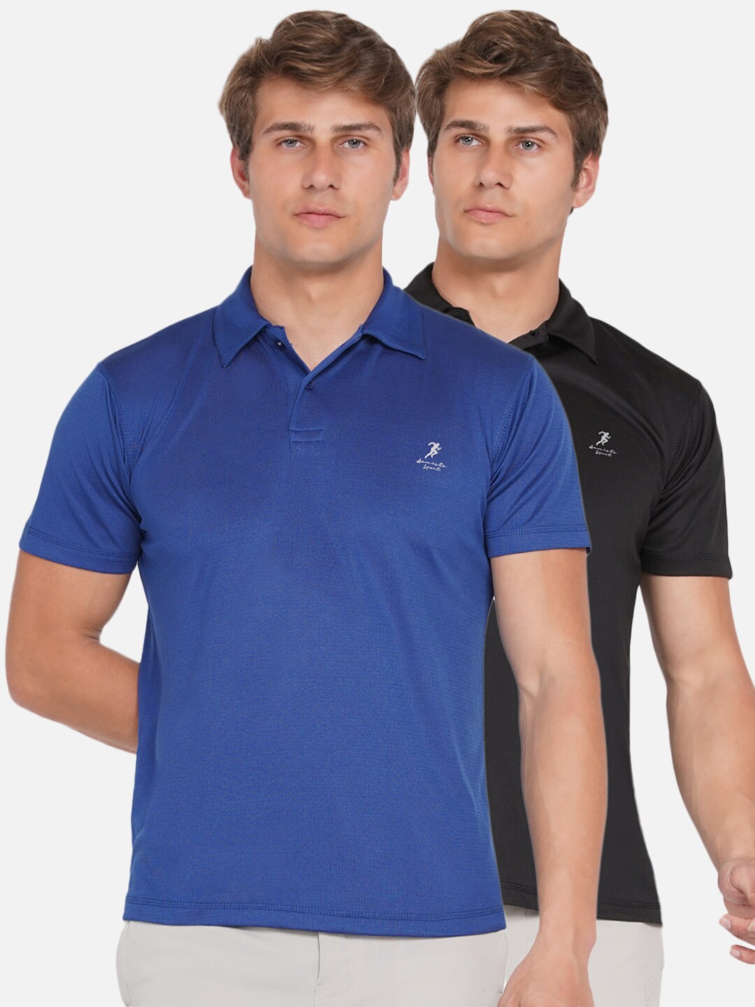 

ARMISTO Men Black & Blue Pack Of 2 Polo Collar Dri-FIT Training or Gym T-shirt