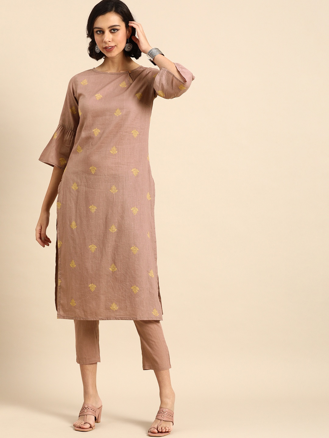 

Anouk Women Mauve Ethnic Motifs Printed Pure Cotton Kurta with Trousers