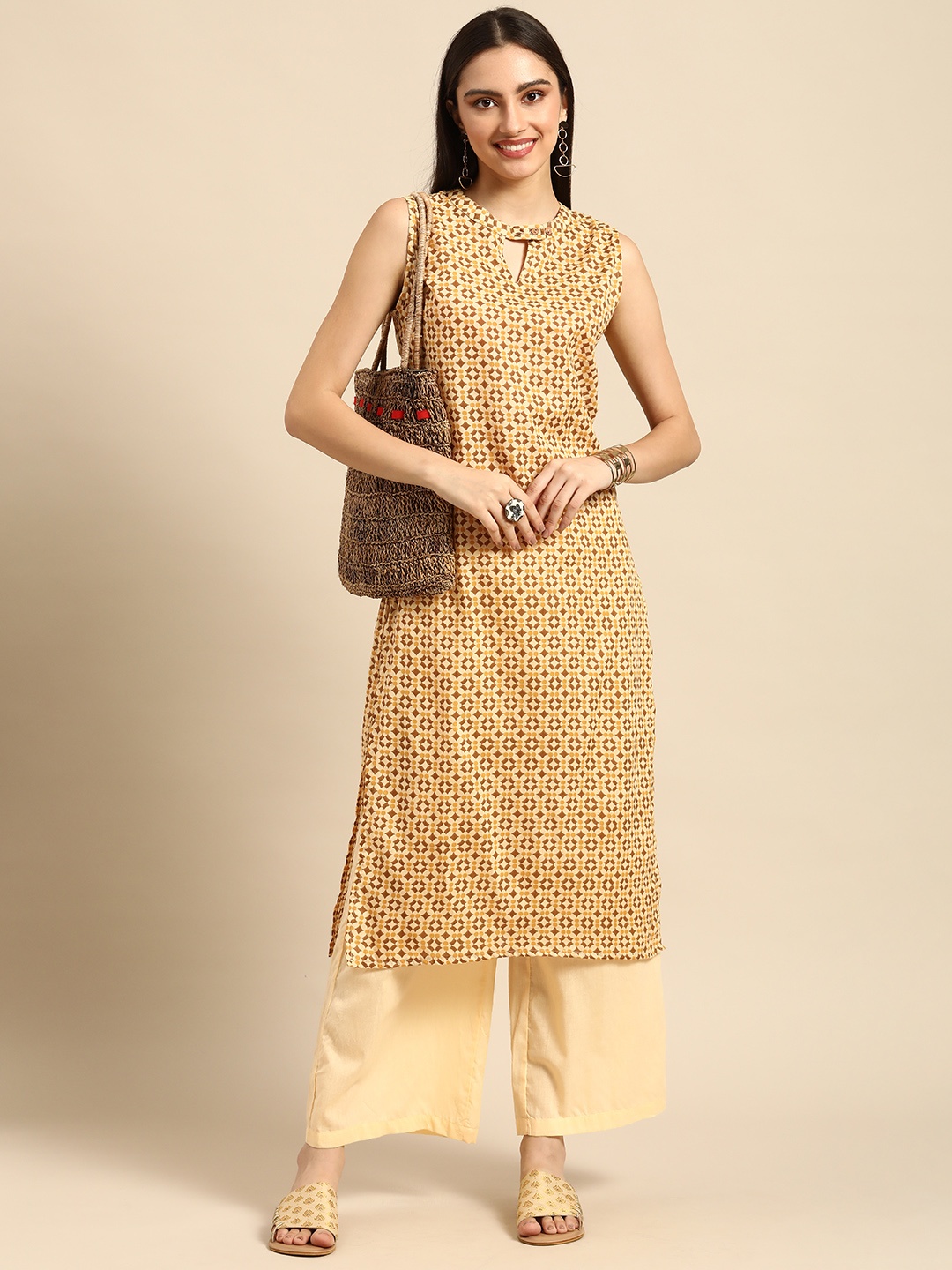 

Anouk Women Yellow Printed Pure Cotton Kurta with Palazzos