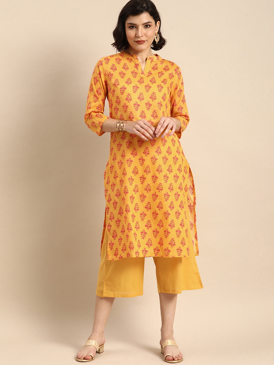 

Anouk Women Orange & Pink Printed Pure Cotton Kurta with Palazzos