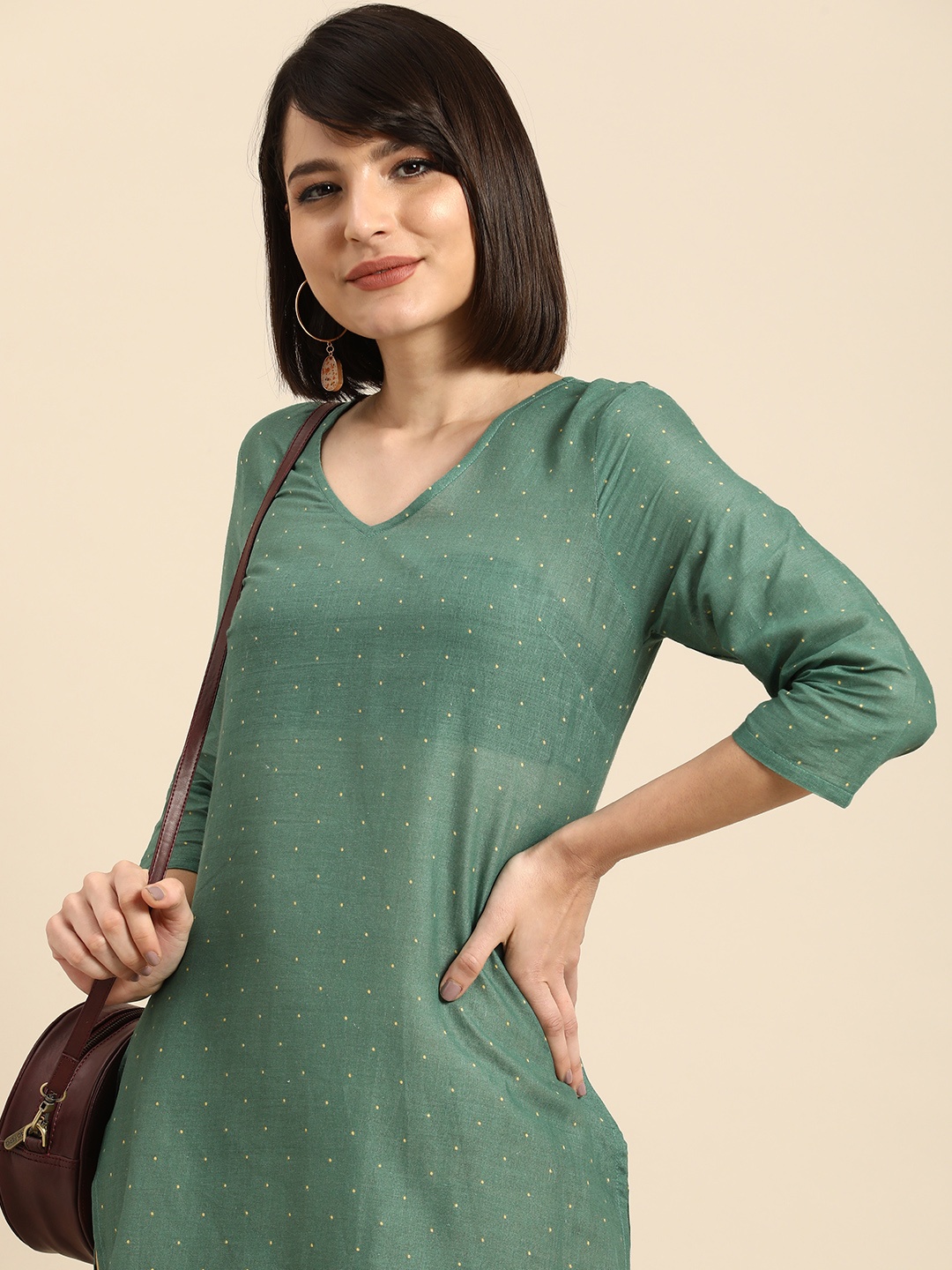 

Anouk Women Green Polka Dot Print Pure Cotton Kurta