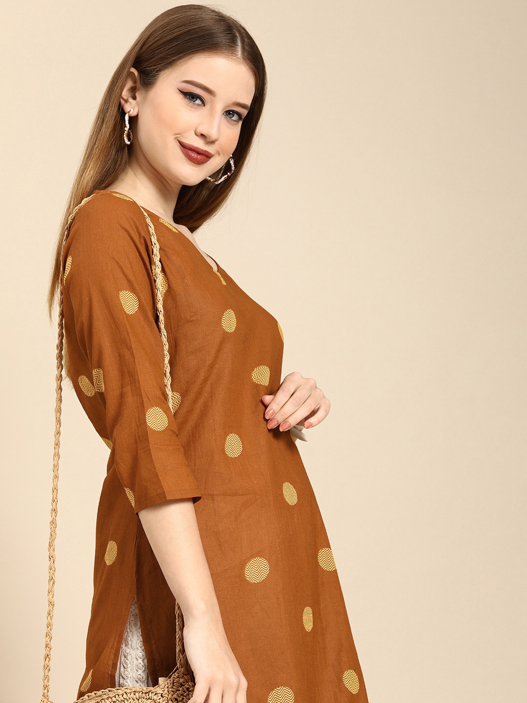 

Anouk Women Brown Ethnic Motifs Printed Pure Cotton Kurta