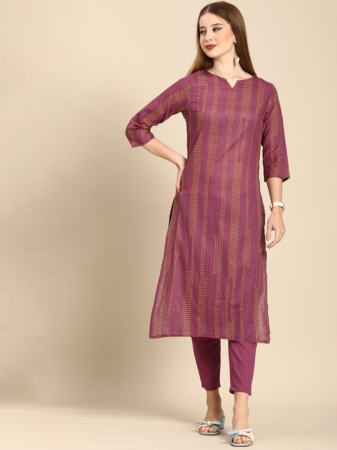 

Anouk Women Purple Printed Pure Cotton Kurta with Trousers