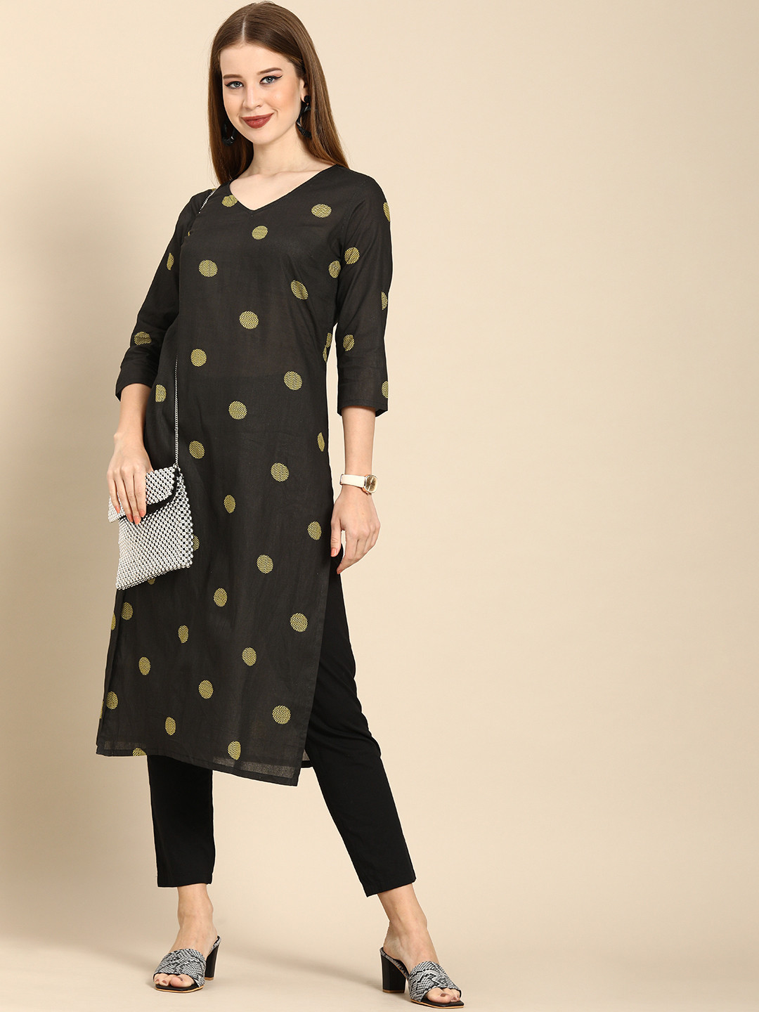 

Anouk Women Black Ethnic Motifs Printed Pure Cotton Kurta