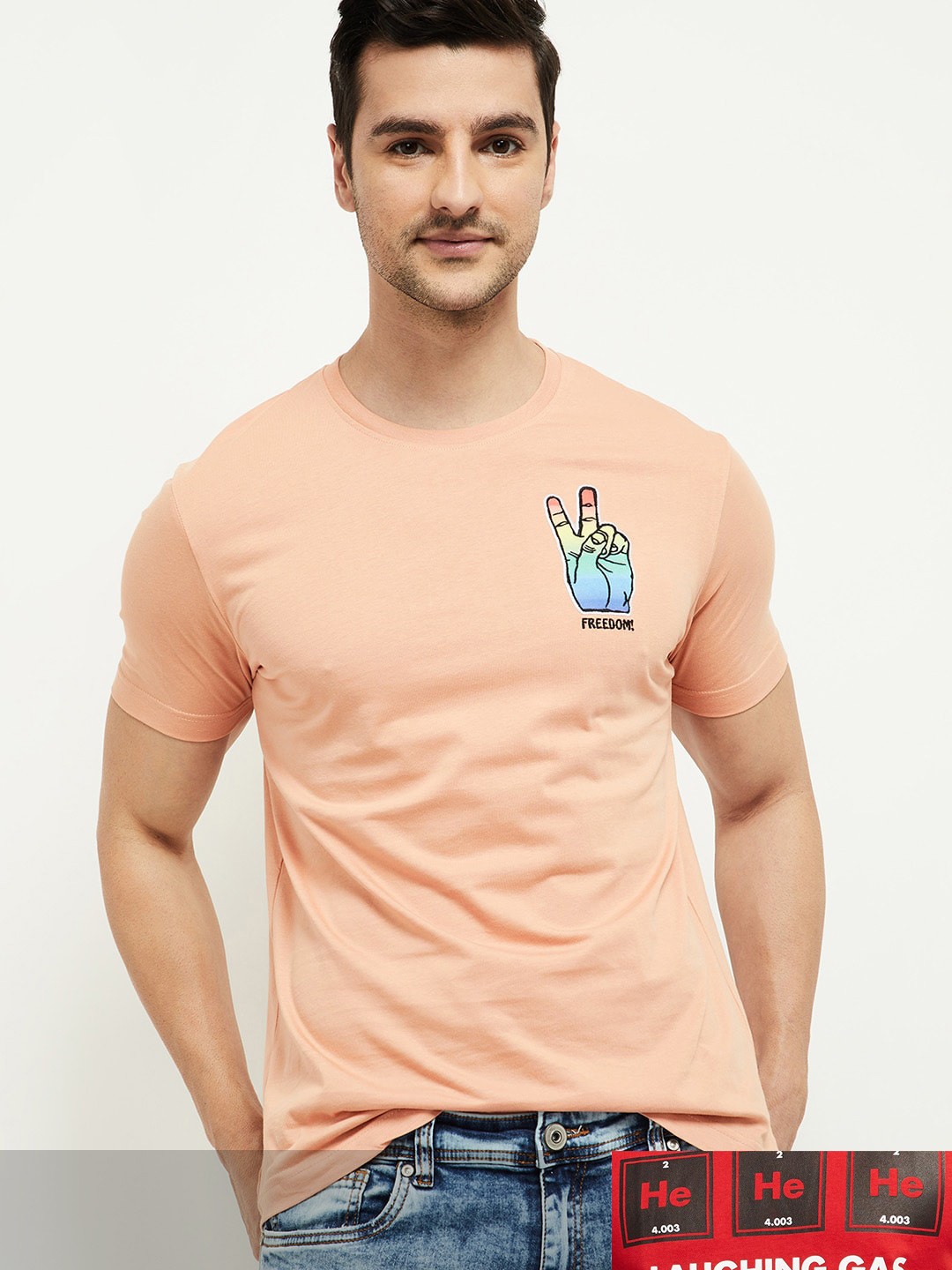 

max Men Pack of 2 Red & Pink Printed Pure Cotton T-shirts
