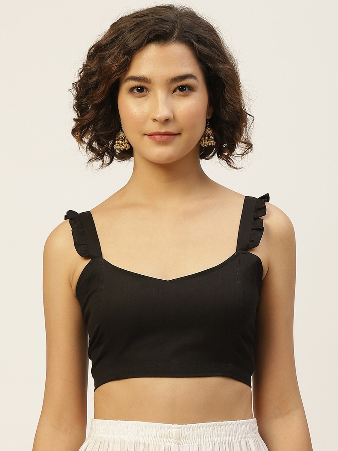 

Molcha Women Black Solid Pure Cotton Saree Blouse