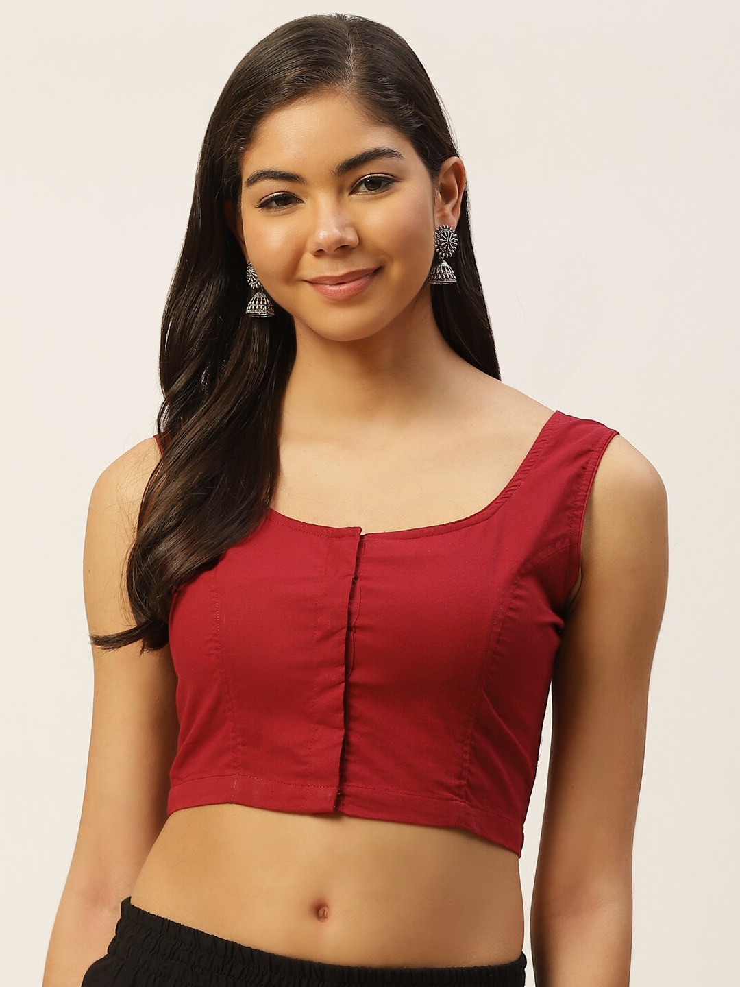 

Molcha Women Maroon Solid Pure Cotton Padded Saree Blouse