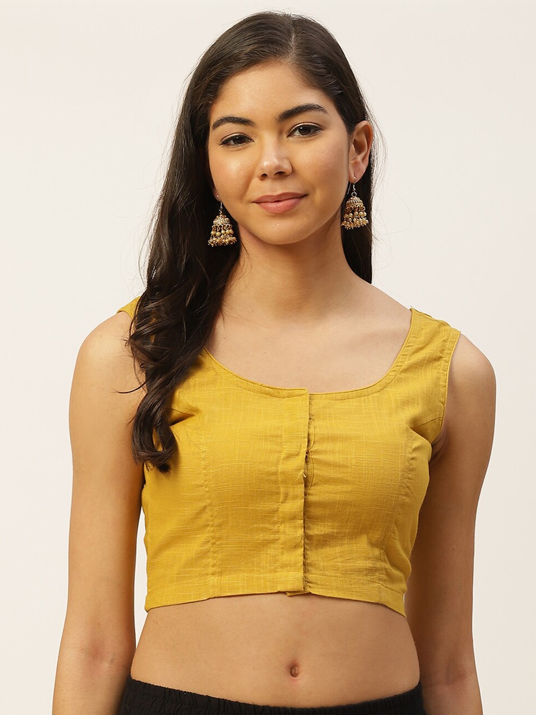 

Molcha Women Yellow Solid Pure Cotton Saree Blouse