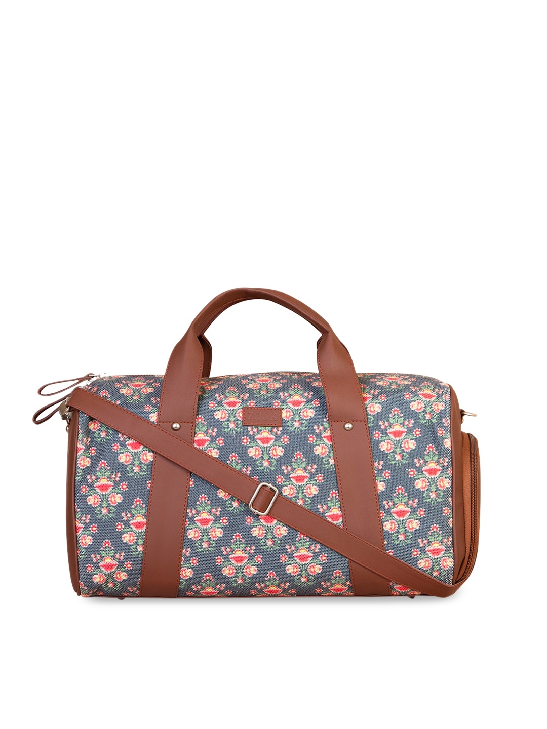 

ZOUK Unisex Navy Blue & Brown Mughal Garden Print Medium Duffel Bag