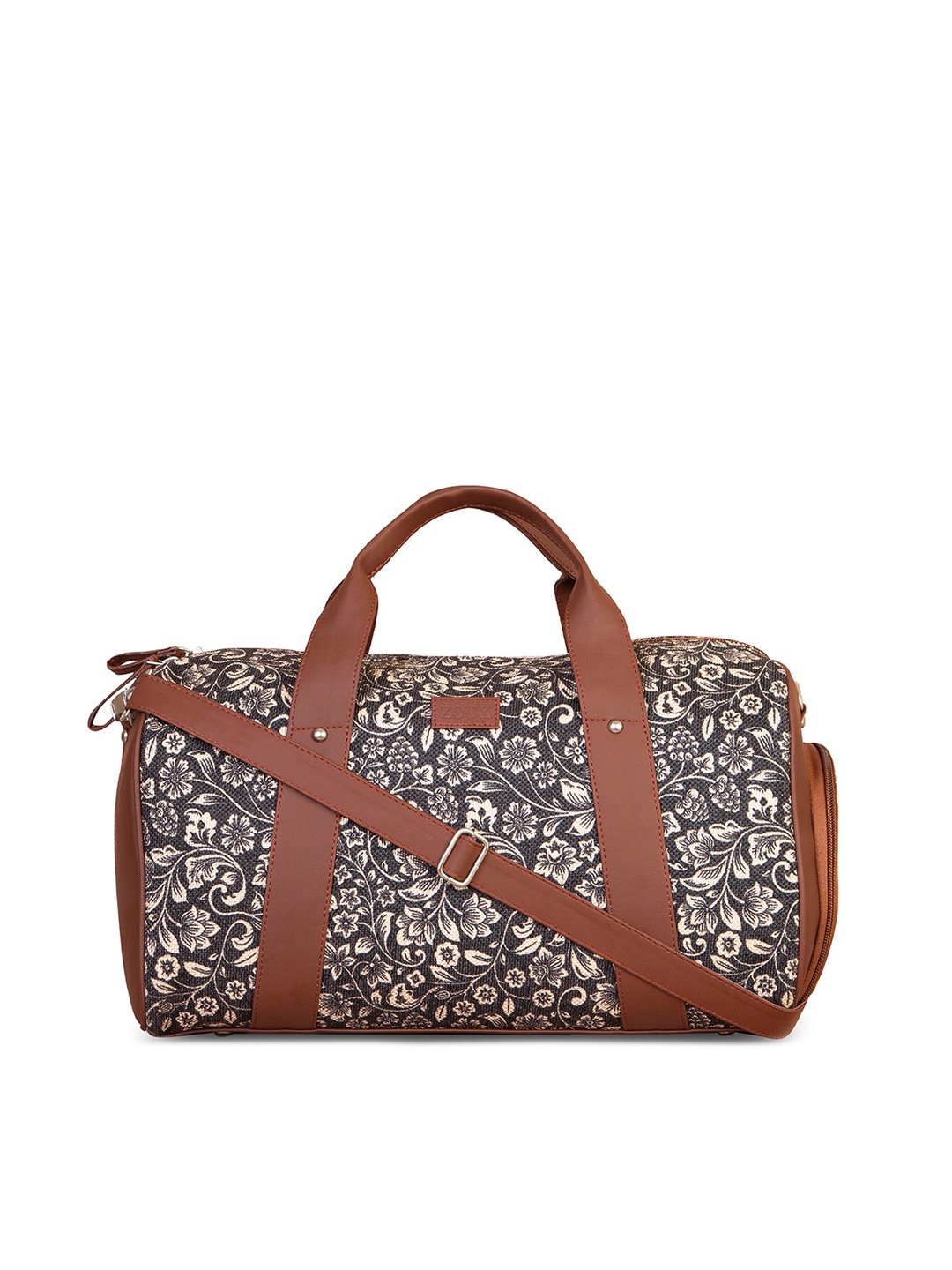 

ZOUK Women Back & Brown Ethnic Motifs Print Duffel Bag, Black