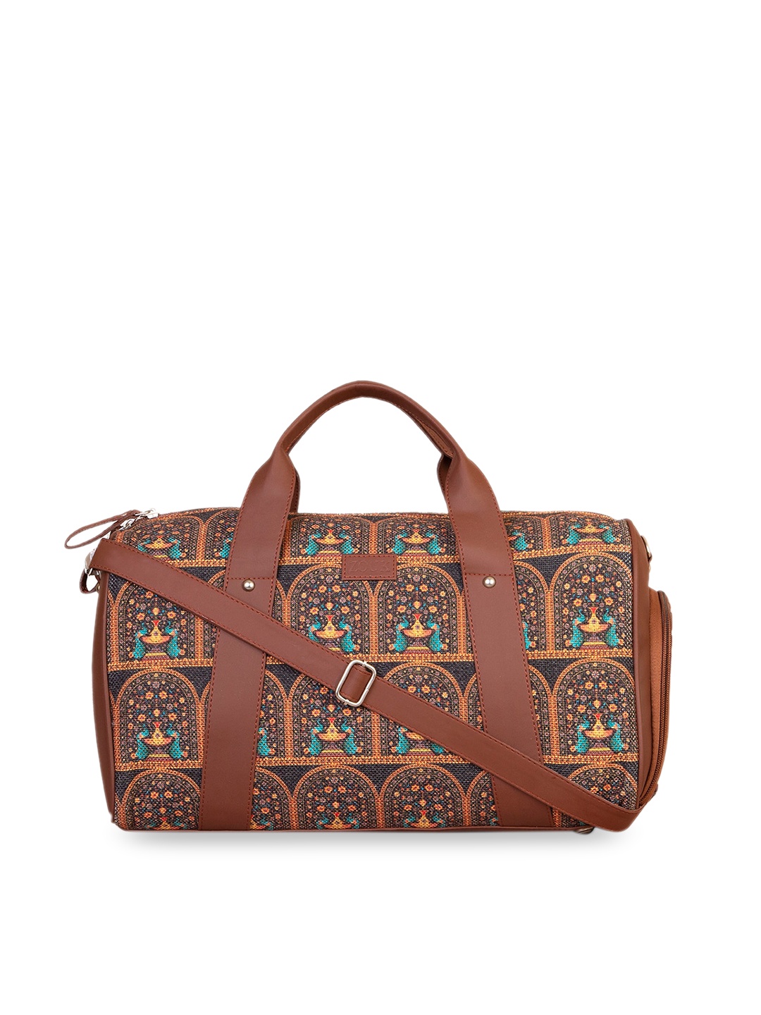 

ZOUK Unisex Brown & Black Indian Peacock Motif Medium Duffel Bag