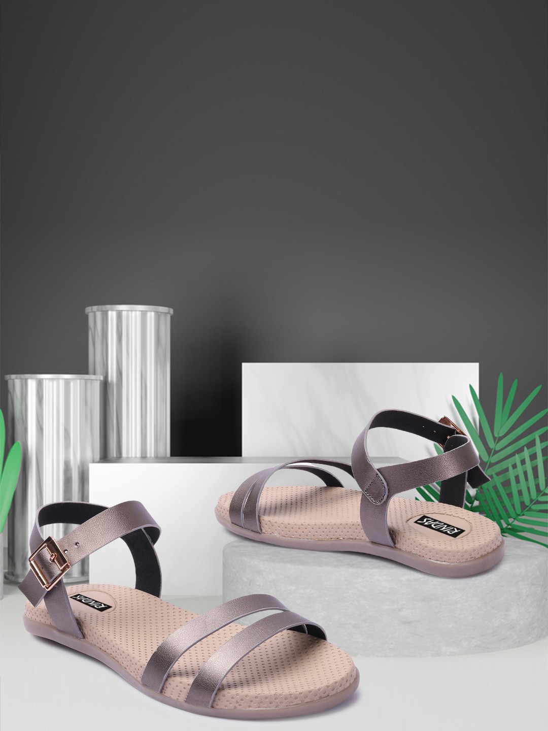 

RINDAS Women Grey Open Toe Flats