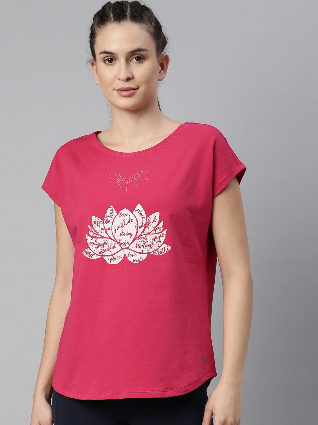 

Enamor Women Pink Printed Extended Sleeves Antimicrobial Outdoor T-shirt