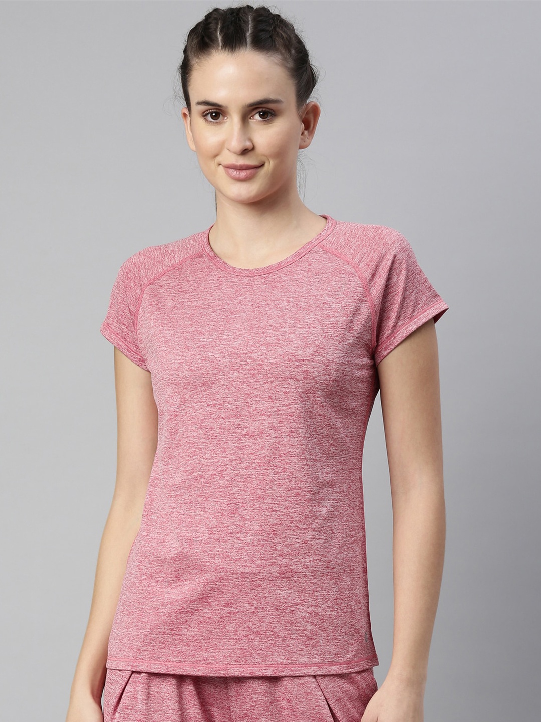 

Enamor Women Pink Antimicrobial Slim Fit Yoga Athleisure T-shirt