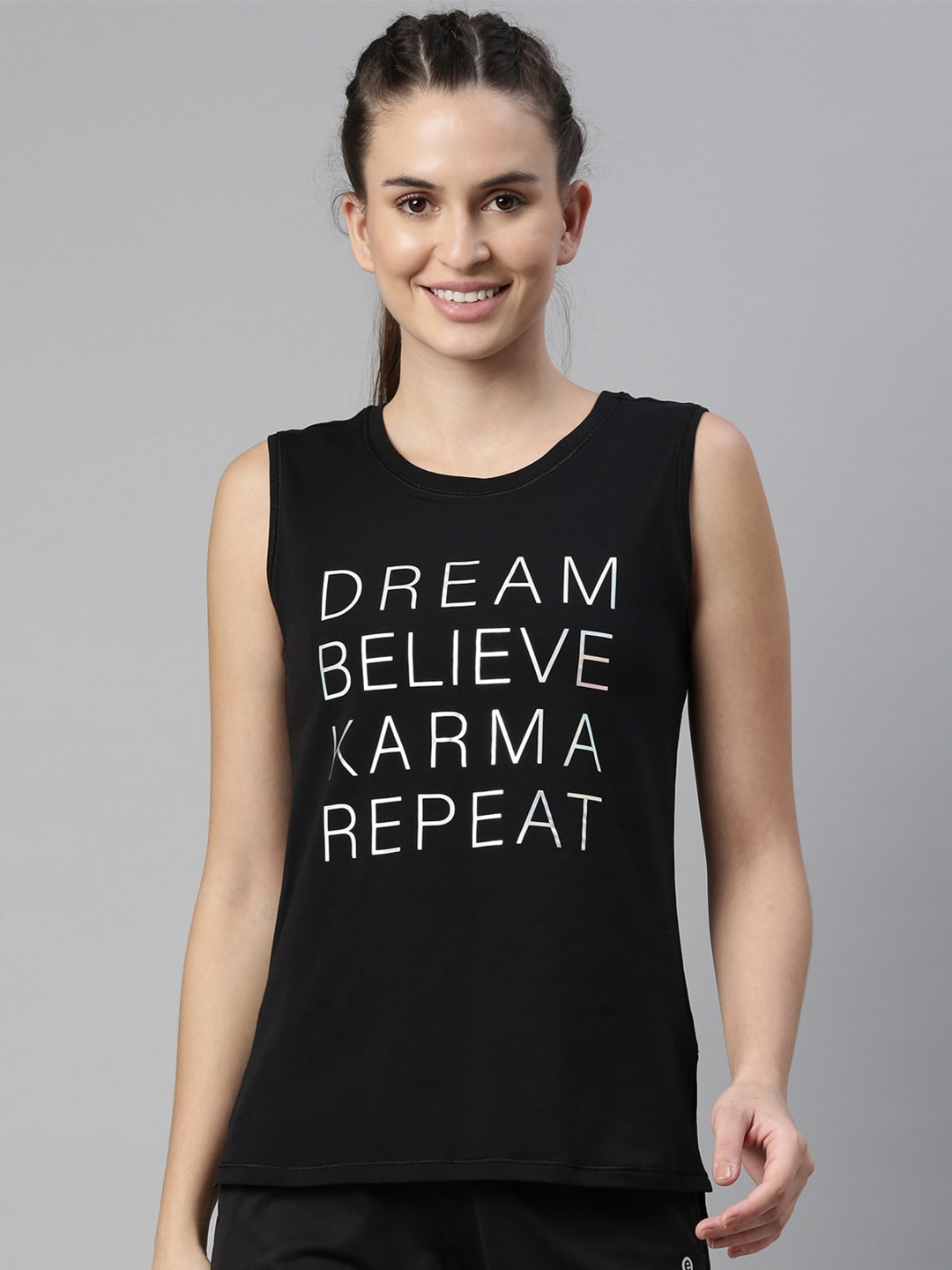 

Enamor Athleisure Typogarphy Print Anti-Odour Stretchable Cotton Top, Black