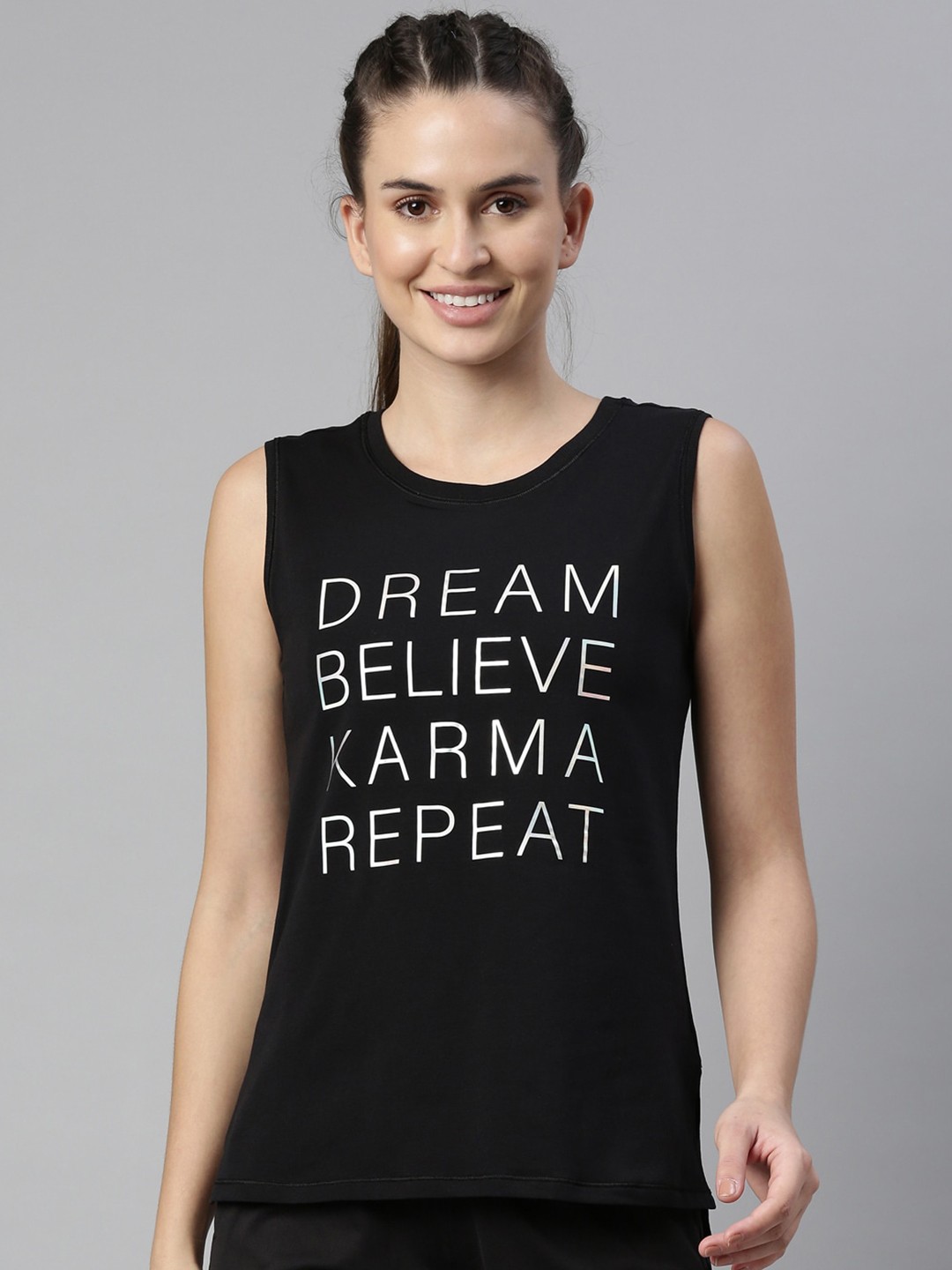 

Enamor Black Printed Anti-Odour Gym T-shirt