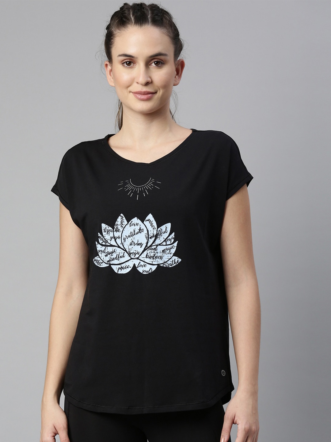 

Enamor Women Black Printed Antimicrobial Cotton Outdoor T-shirt
