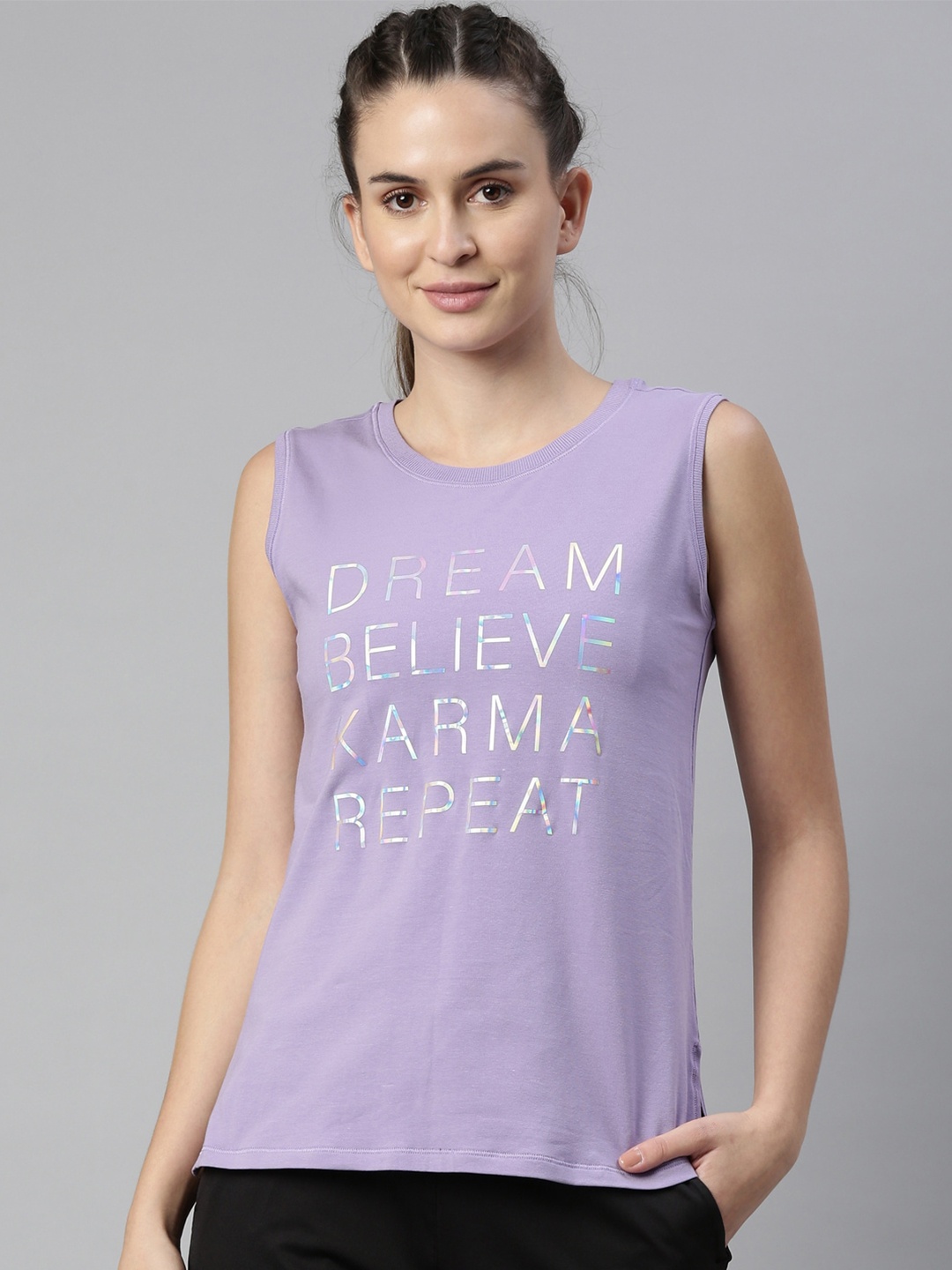 

Enamor Violet Typography Print Tank Top