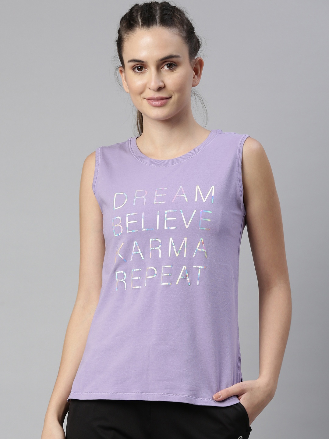 

Enamor Lavender Typography Print Antimicrobial Tank Top