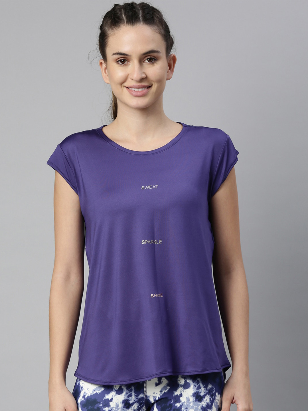 

Enamor Women Blue Typography Printed Extended Sleeves Antimicrobial Outdoor T-shirt