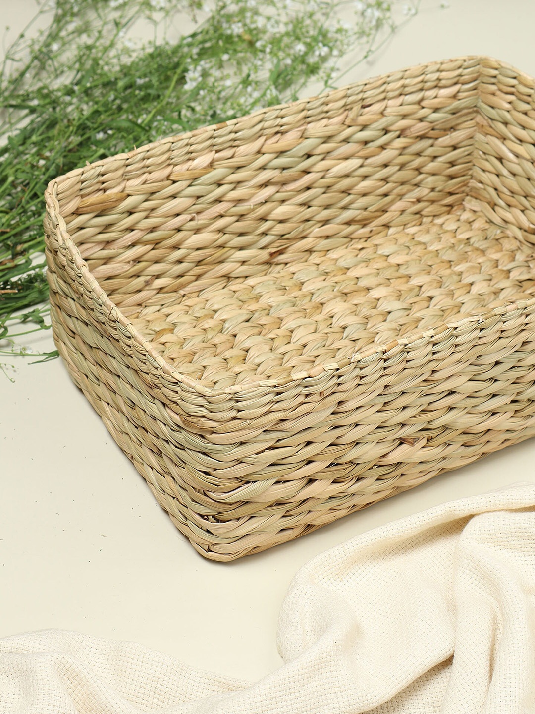 

HABERE INDIA Beige Woven Design Grass Storage Basket