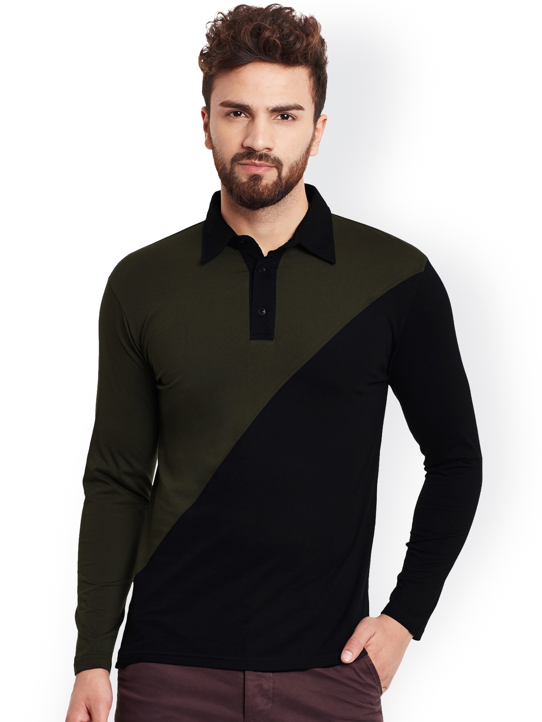 

Hypernation Men Green Colourblocked Polo T-shirt