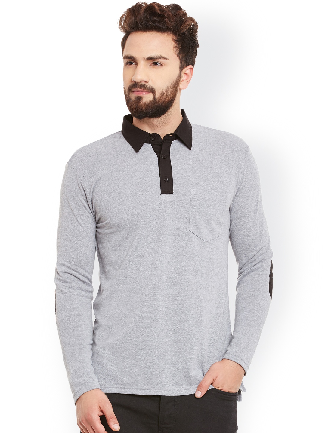 

Hypernation Men Grey Solid Polo T-shirt