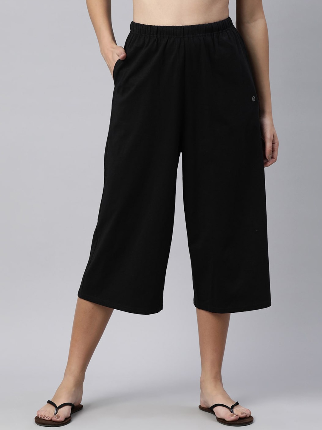 

Enamor Women Plus Size Black Solid Cotton Lounge Pants