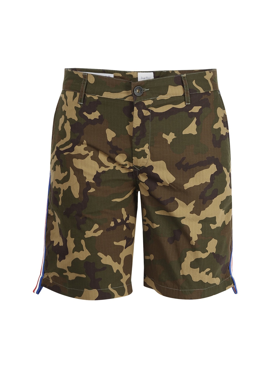 

SERGE BLANCO Men Olive Green & Beige Camouflage Printed Pure Cotton Shorts