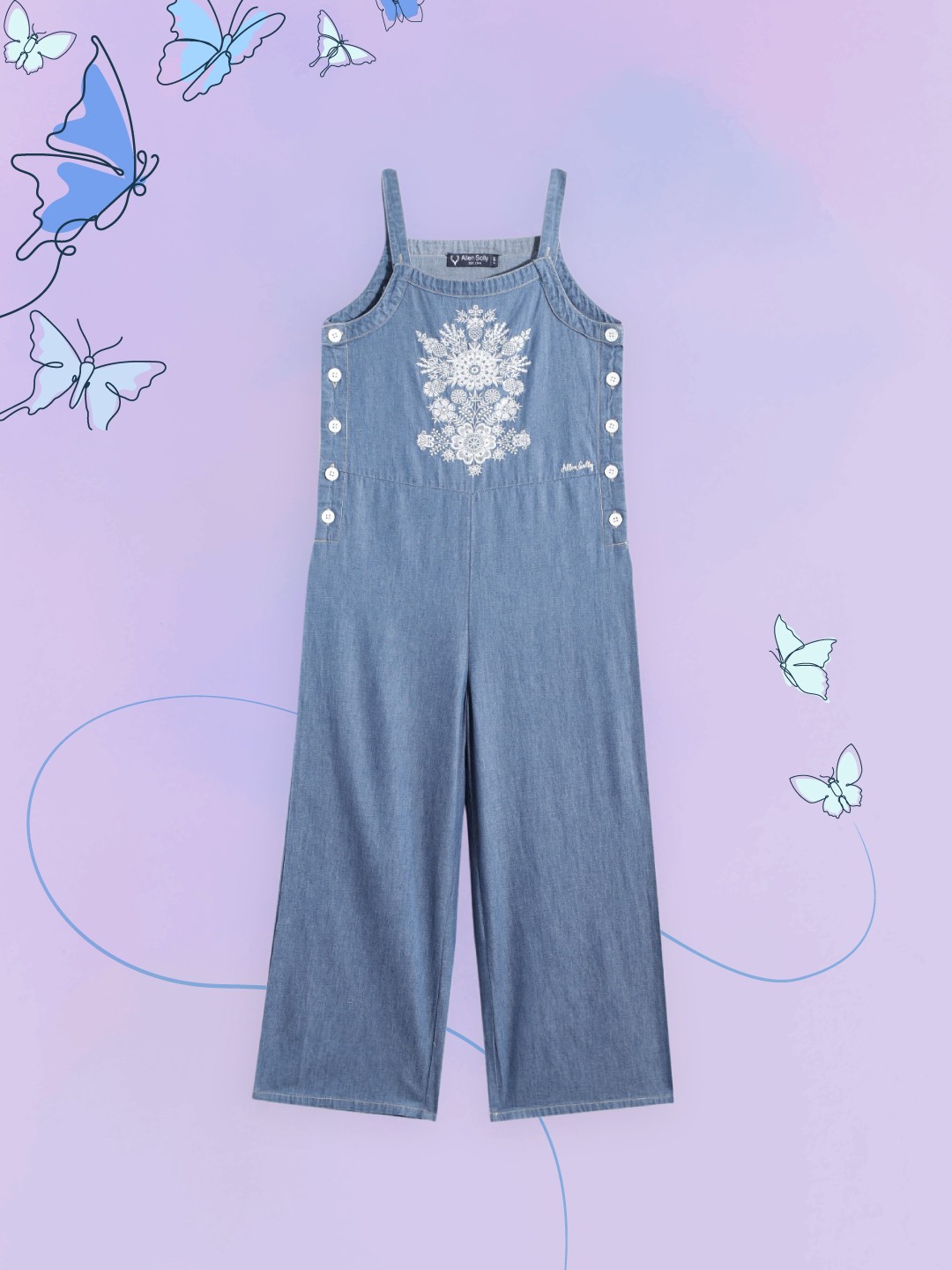 

Allen Solly Junior Girls Blue Embroidered Basic Jumpsuit