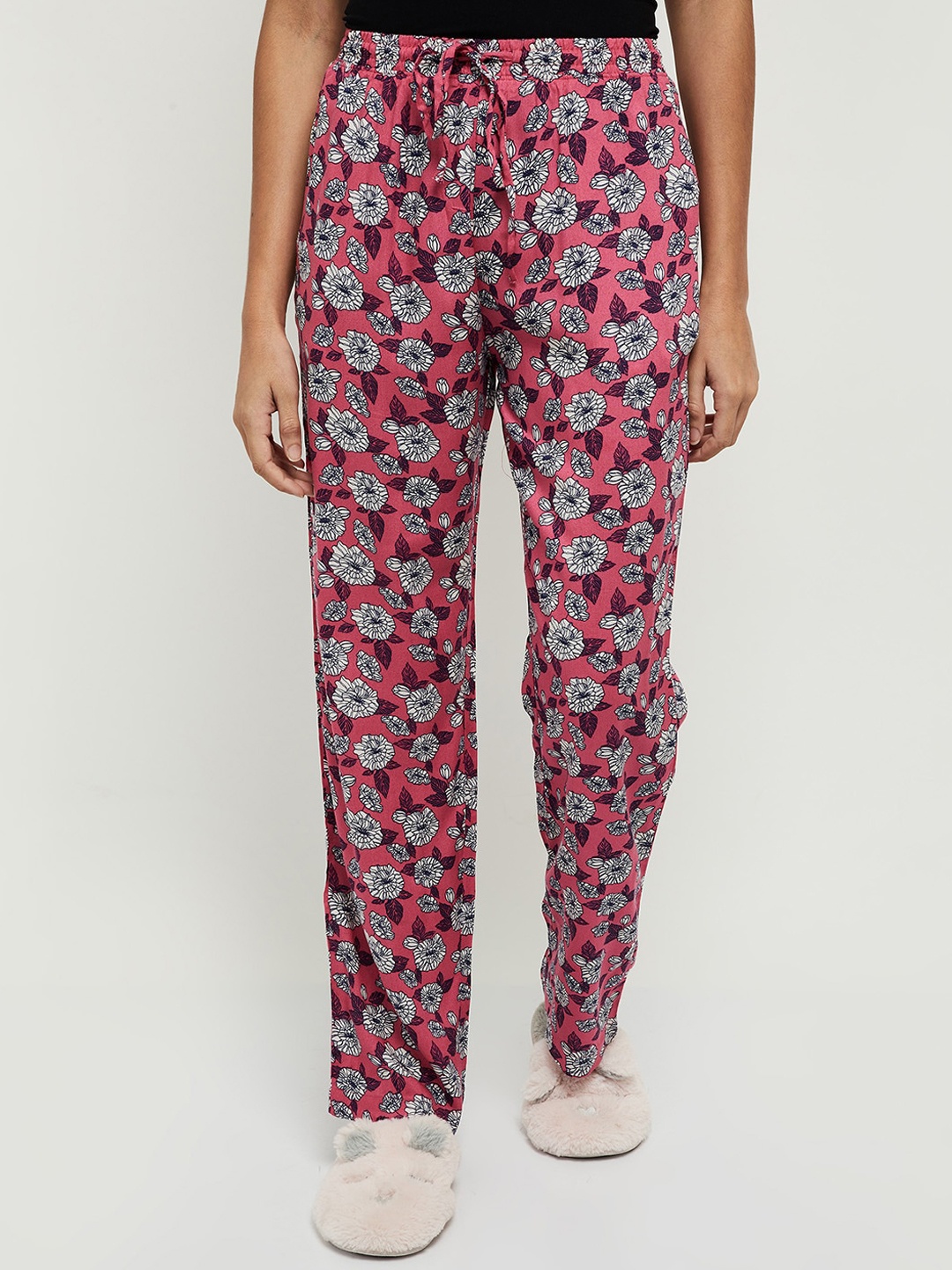 

max Women Pink & Grey Printed High-Rise Lounge Pants