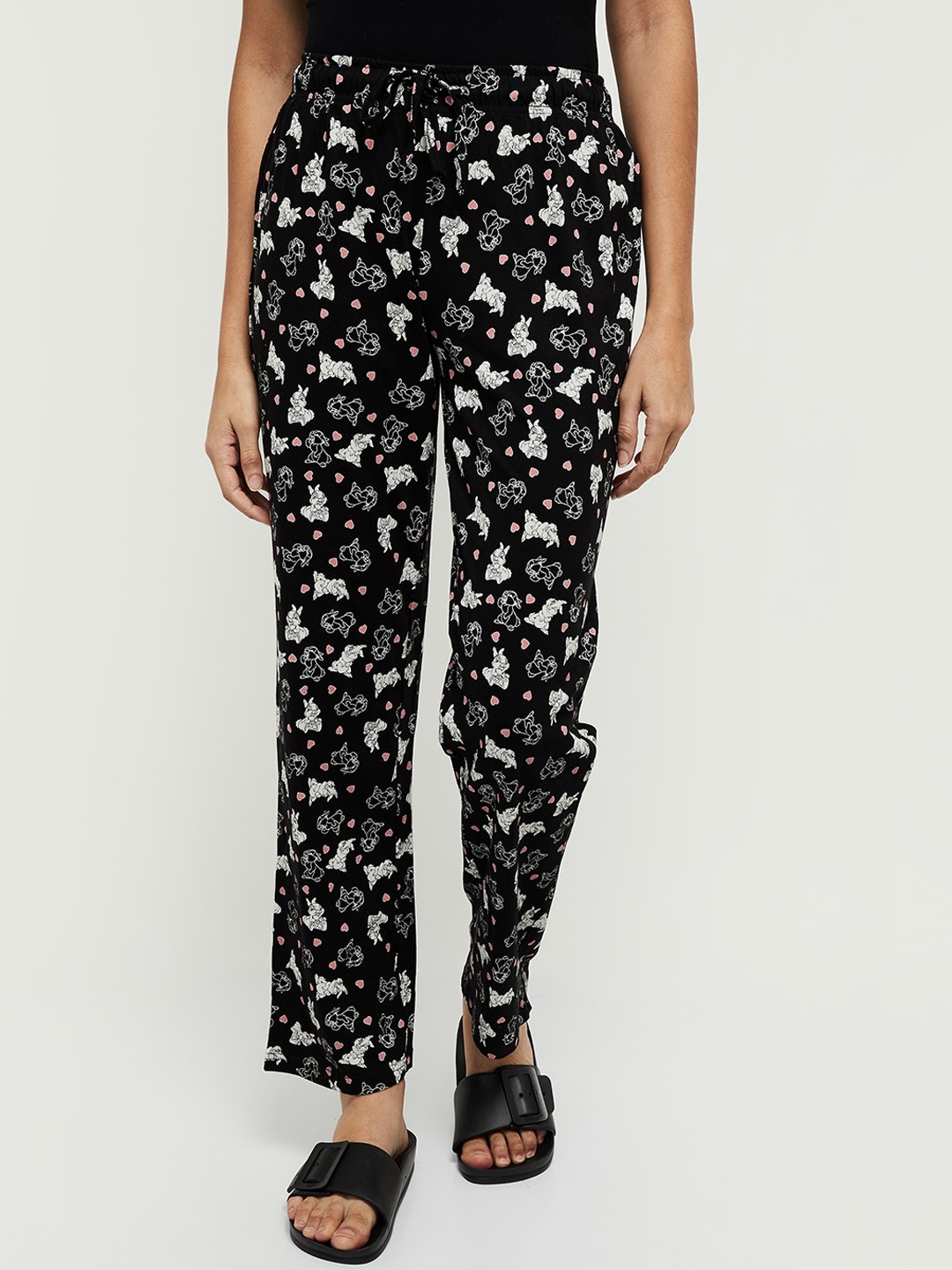 

max Women Black & White Printed High-Rise Pure Cotton Lounge Pants