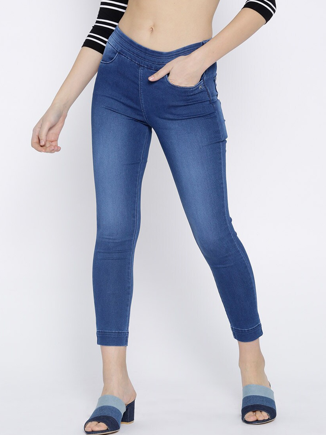 

Xpose Women Blue Washed Skinny-Fit High-Rise Denim Cropped Jeggings