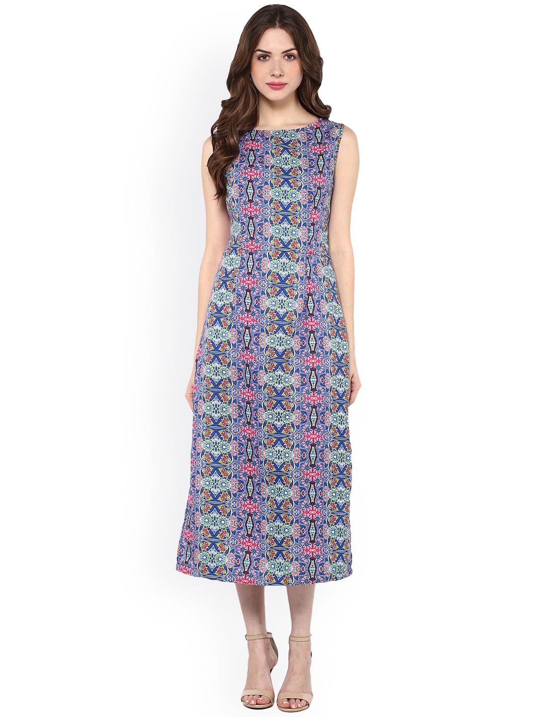 

Zima Leto Women Blue Printed Midi Dress