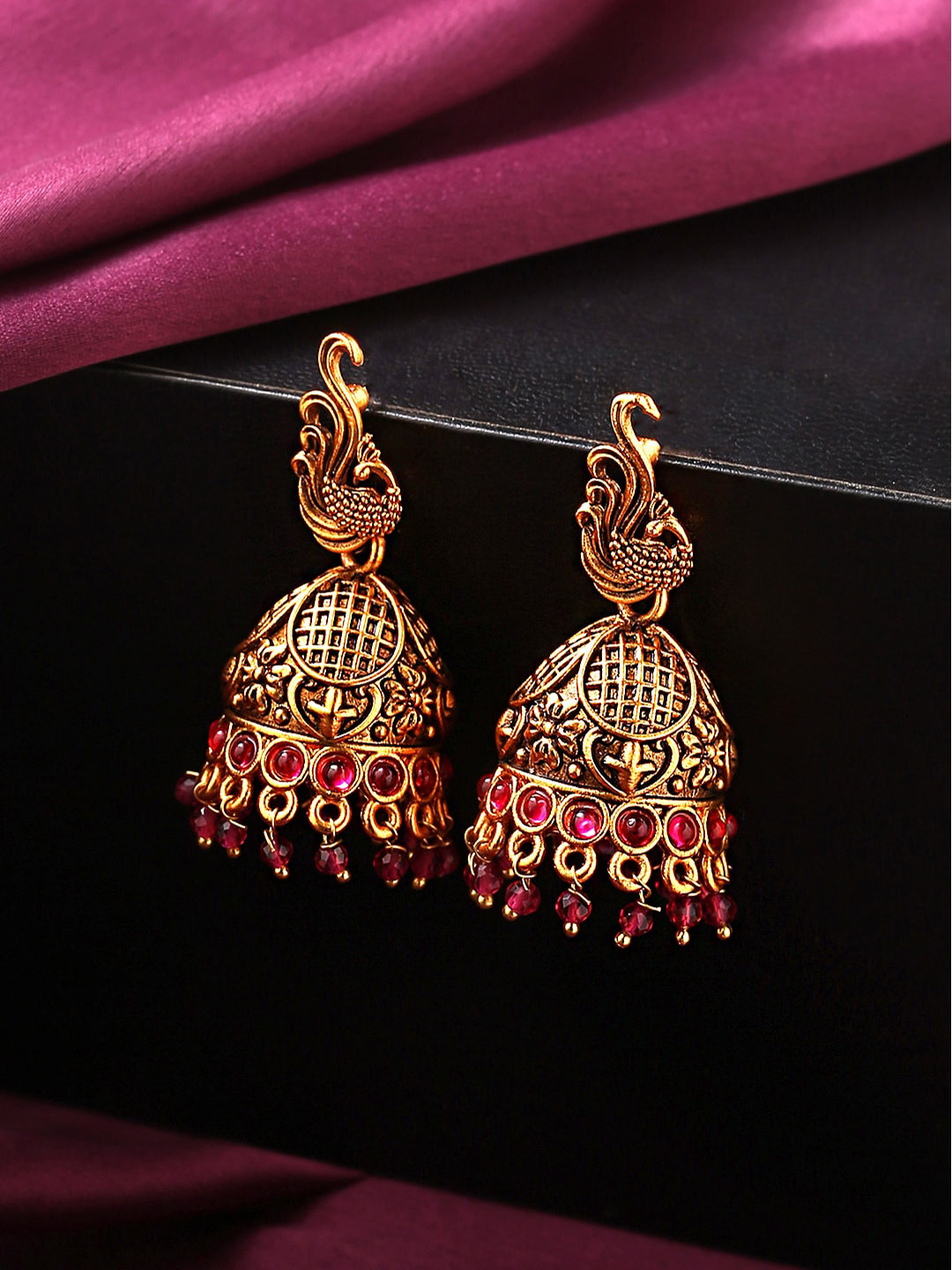 

Yellow Chimes Gold-Plated Dome Shaped Jhumkas Earrings
