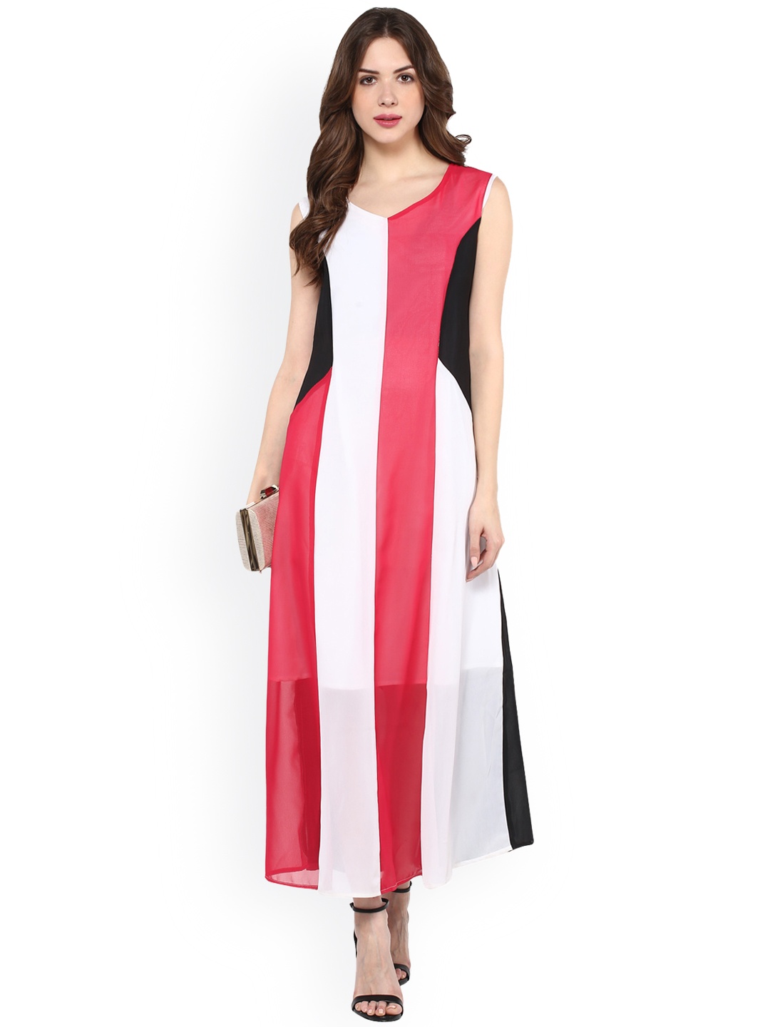 

Zima Leto Women White & Pink Colourblocked Maxi Dress