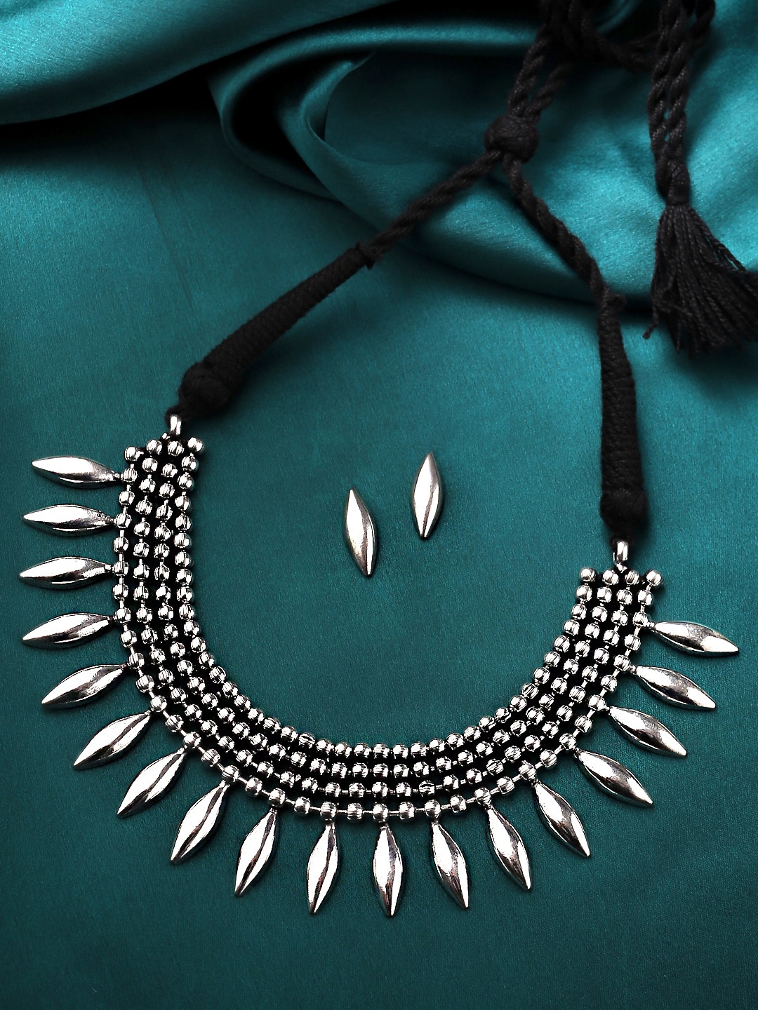 

Yellow Chimes Silver-Plated Oxidised Beaded Jewellery Set