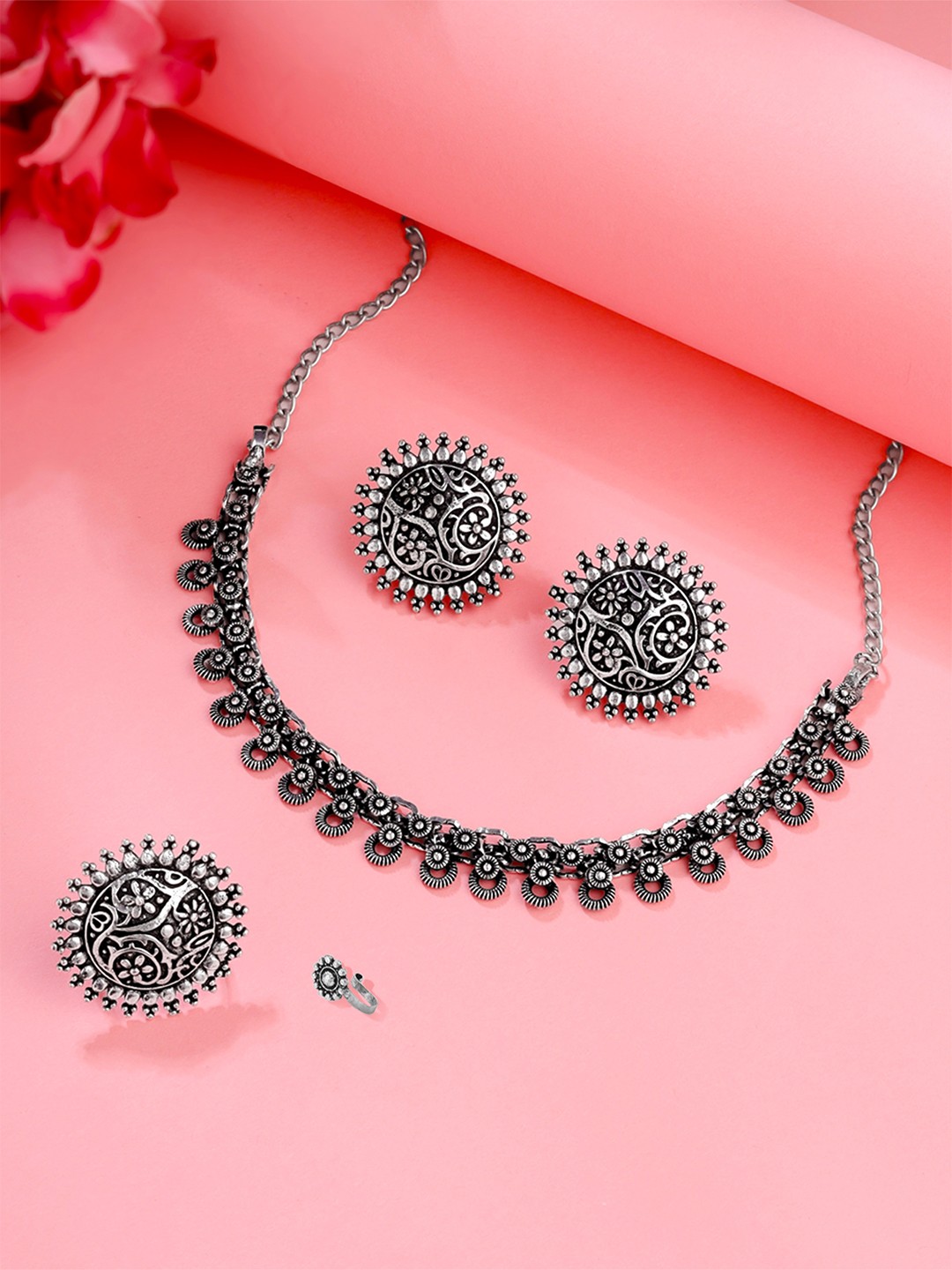 

Yellow Chimes Oxidised Silver-Plated Jewellery Set