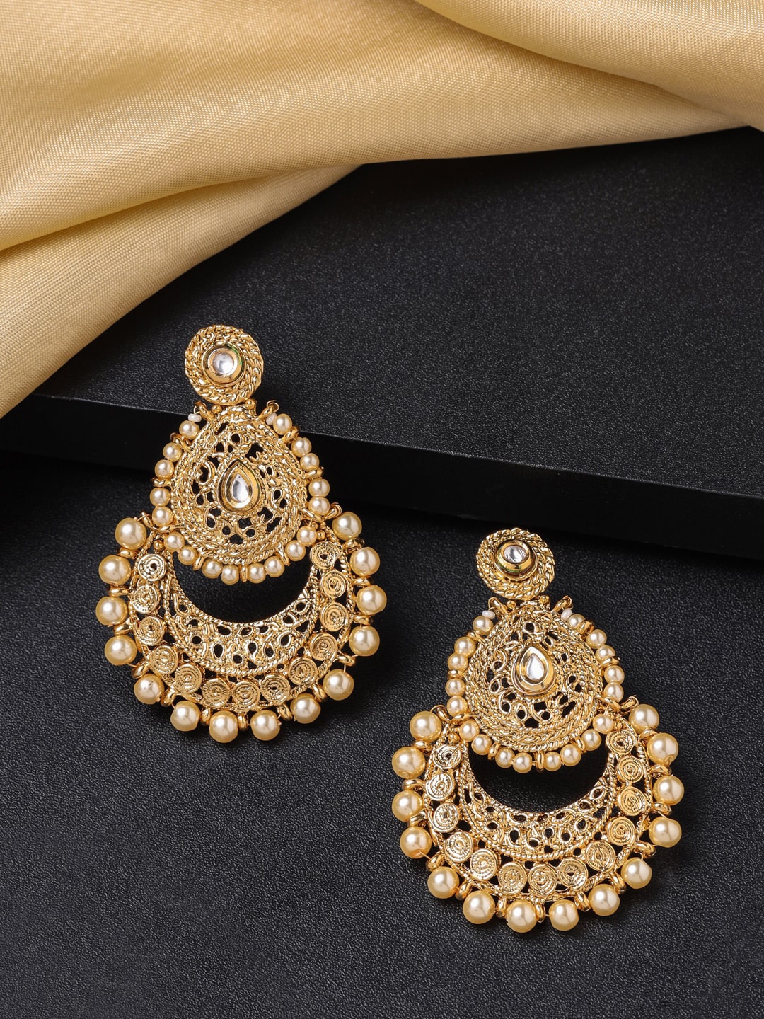 

Yellow Chimes Gold-Plated Pearl Chandbalis Earrings