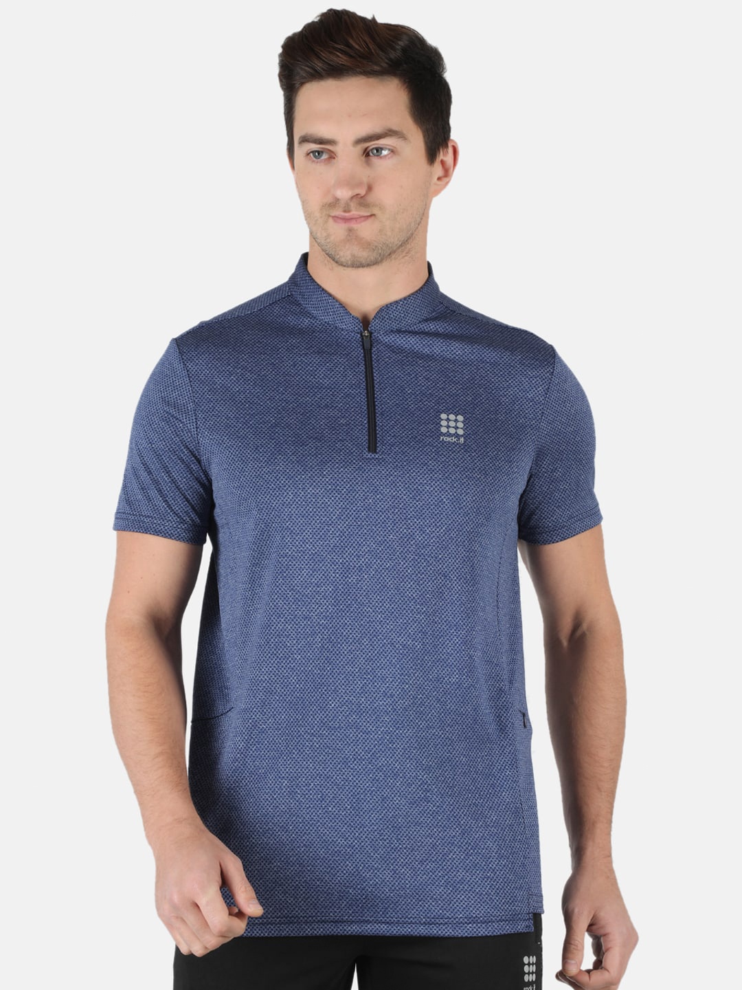 

rock it Men Blue Mandarin Collar Slim Fit T-shirt