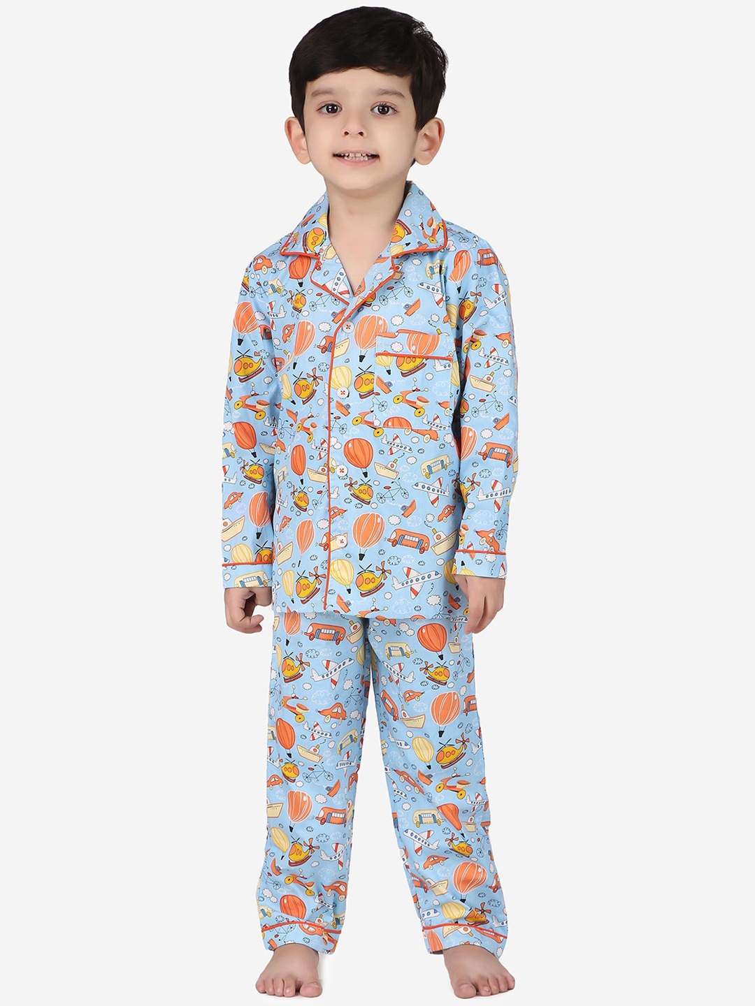 

Hippodrome Kids Blue & Orange Printed Cotton Night suit