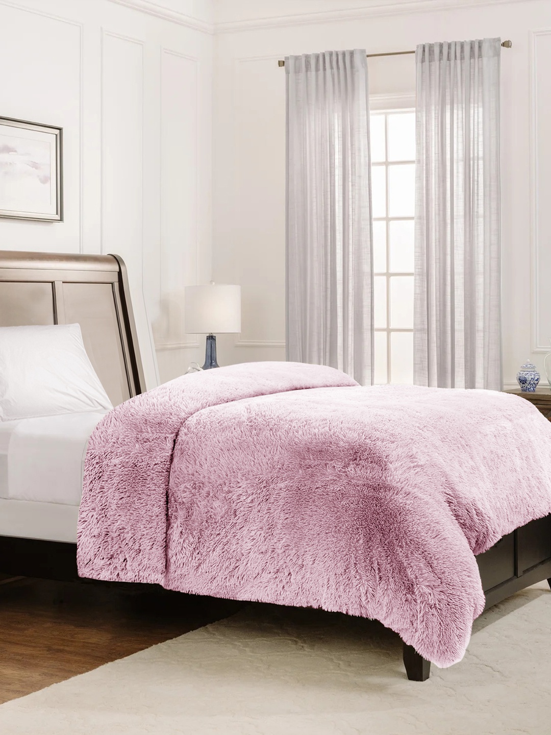 

Divine Casa Pink Fluffy Faux Fur Single Bed Duvet Cover