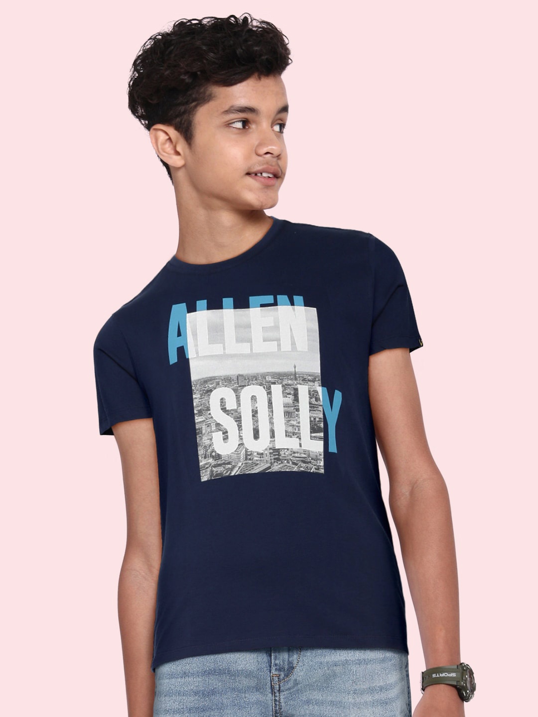 

Allen Solly Junior Boys Navy Blue Pure Cotton Printed T-shirt
